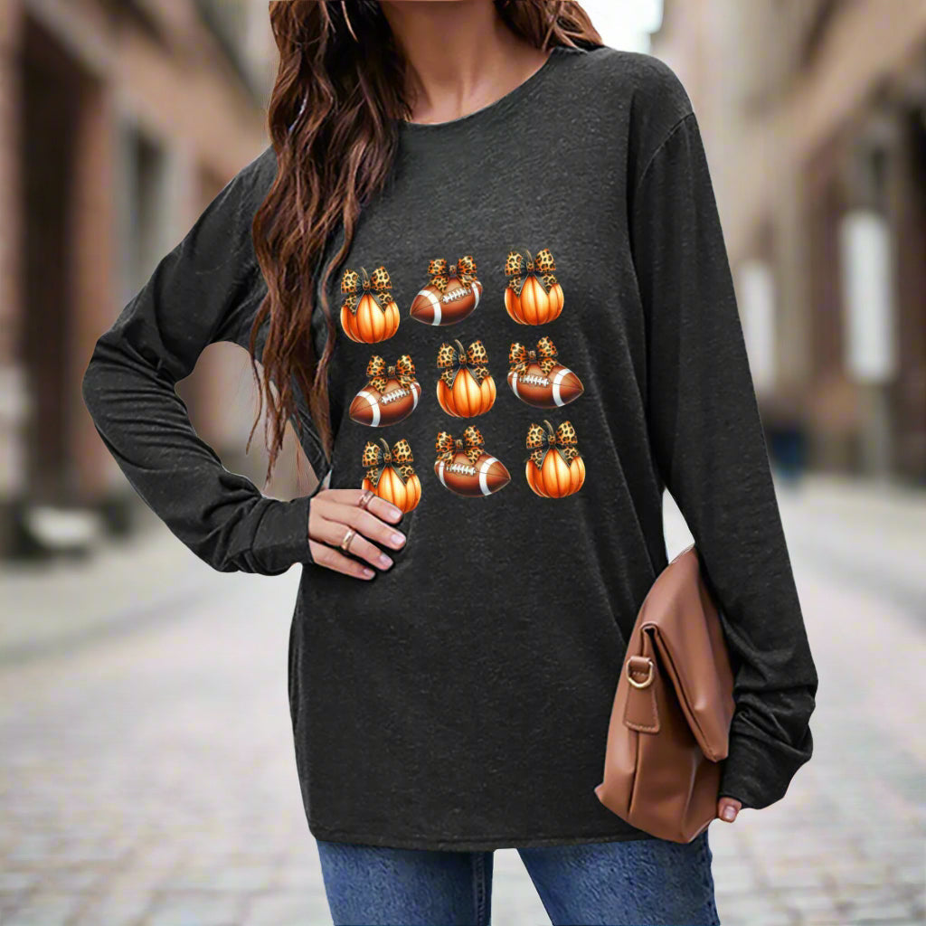Pumpkins & Pigskins - Fall Game Day Long Sleeve Tee - Kim’s Signature Beauty & Accessories    