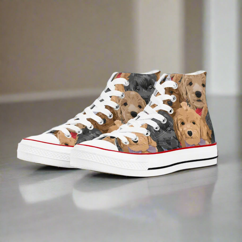 Puppy Parade High Top Sneakers – Canvas Dog Lover Shoes - Kim’s Signature Beauty & Accessories    