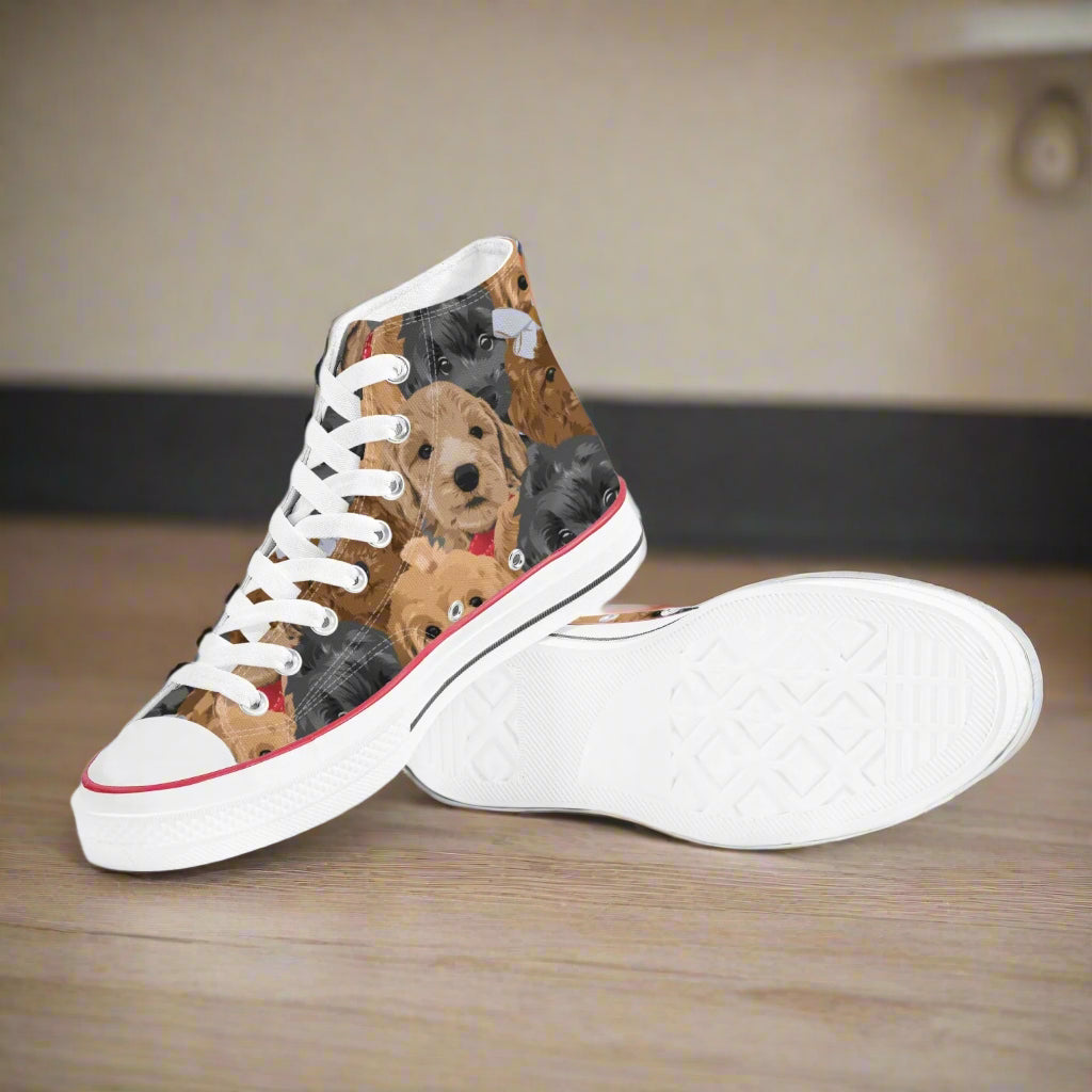 Puppy Parade High Top Sneakers – Canvas Dog Lover Shoes - Kim’s Signature Beauty & Accessories    