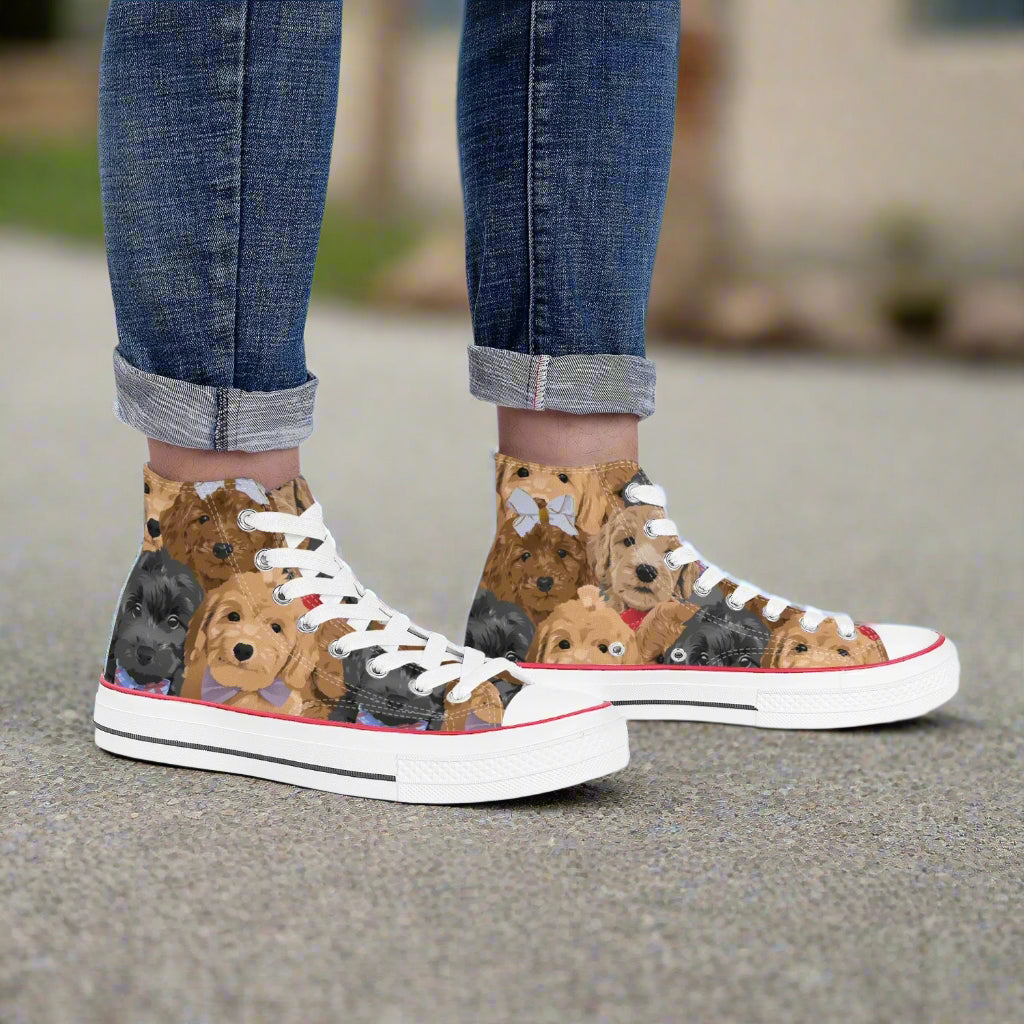 Puppy Parade High Top Sneakers – Canvas Dog Lover Shoes - Kim’s Signature Beauty & Accessories    