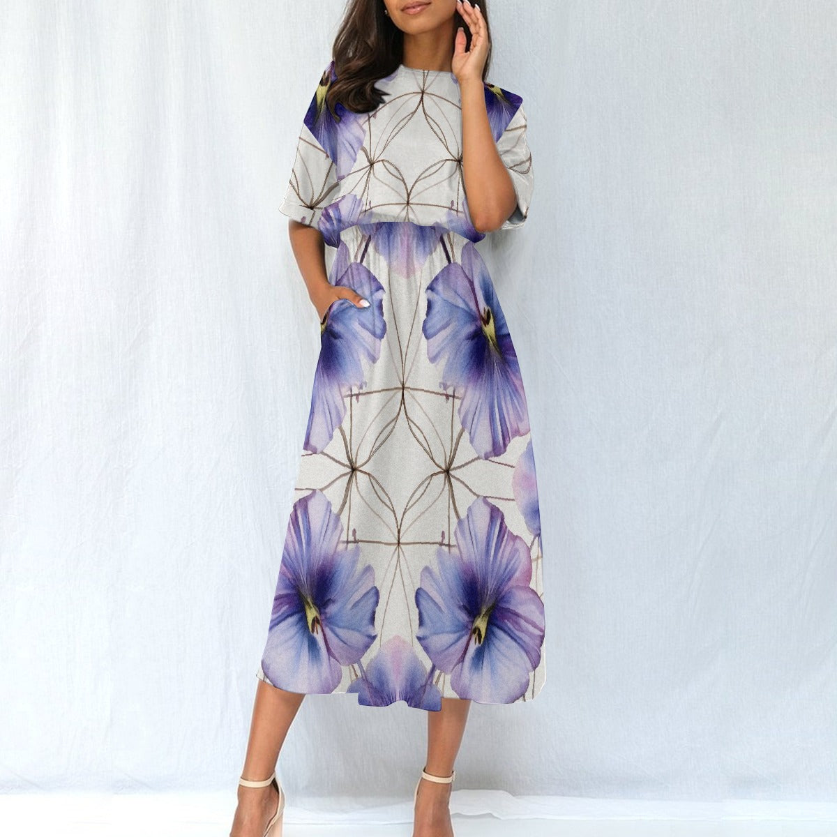 Purple Floral Elastic Waist Dress - Kim’s Signature Beauty & Accessories    