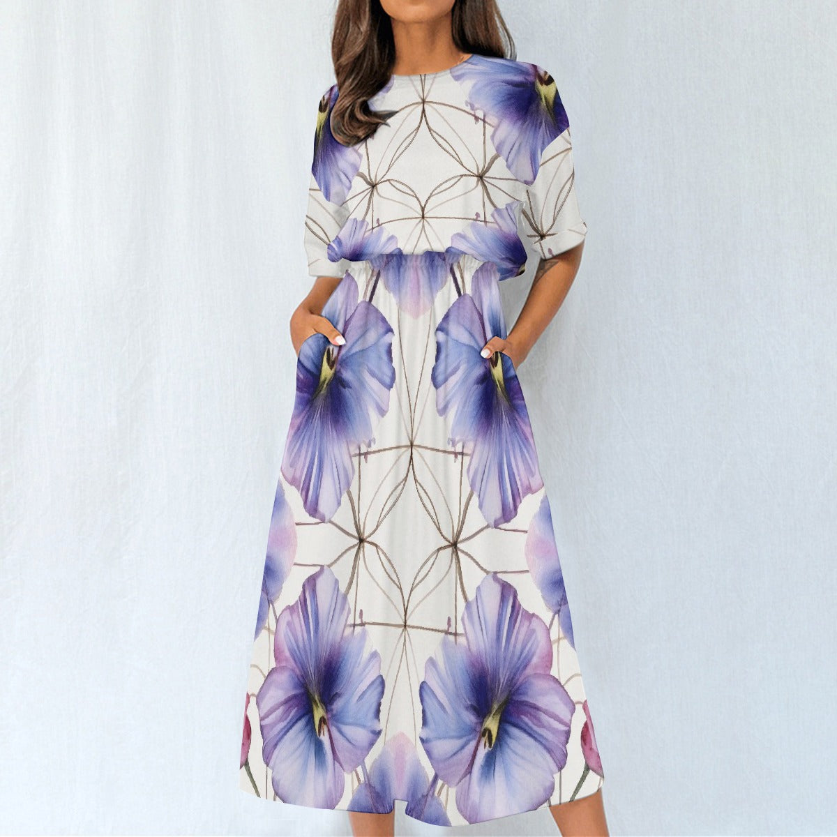 Purple Floral Elastic Waist Dress - Kim’s Signature Beauty & Accessories    
