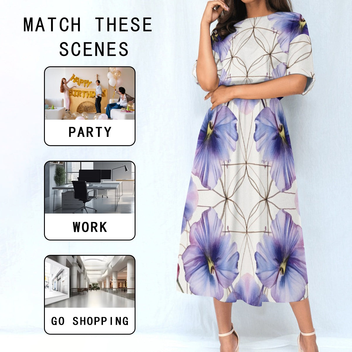 Purple Floral Elastic Waist Dress - Kim’s Signature Beauty & Accessories    