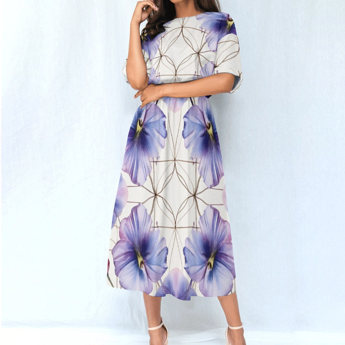 Purple Floral Elastic Waist Dress - Kim’s Signature Beauty & Accessories    