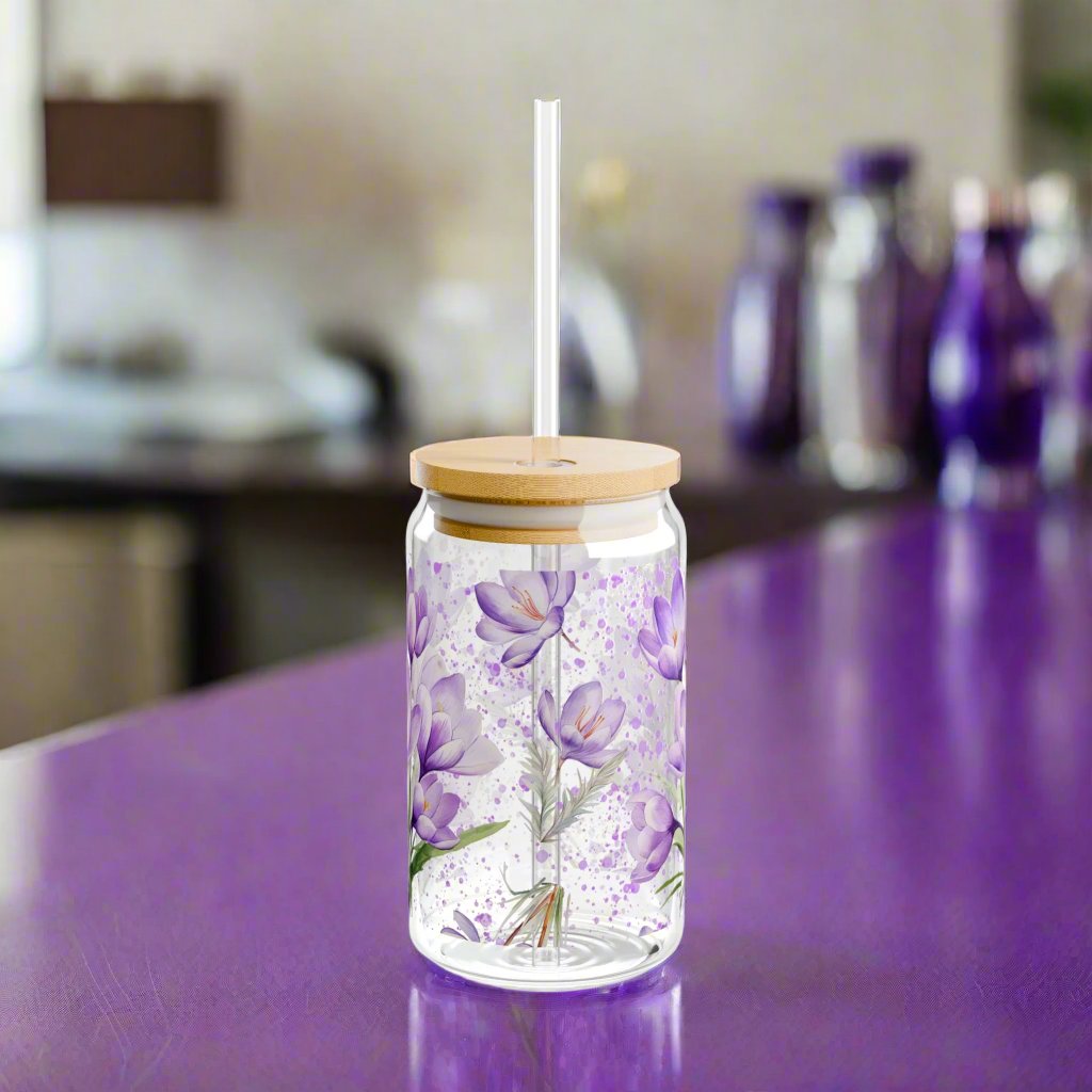 Purple Garden Sipper Glass, 16oz - Kim’s Signature Beauty & Accessories    