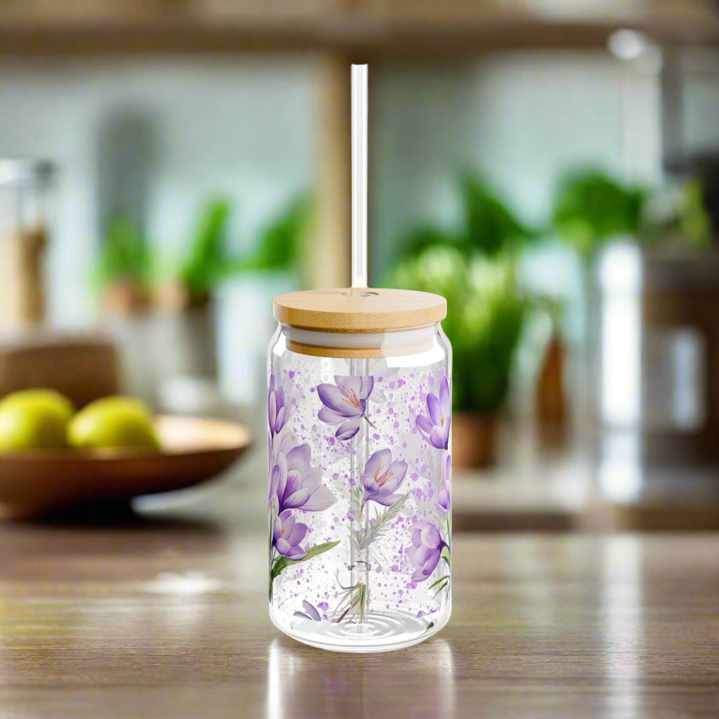 Purple Garden Sipper Glass, 16oz - Kim’s Signature Beauty & Accessories    