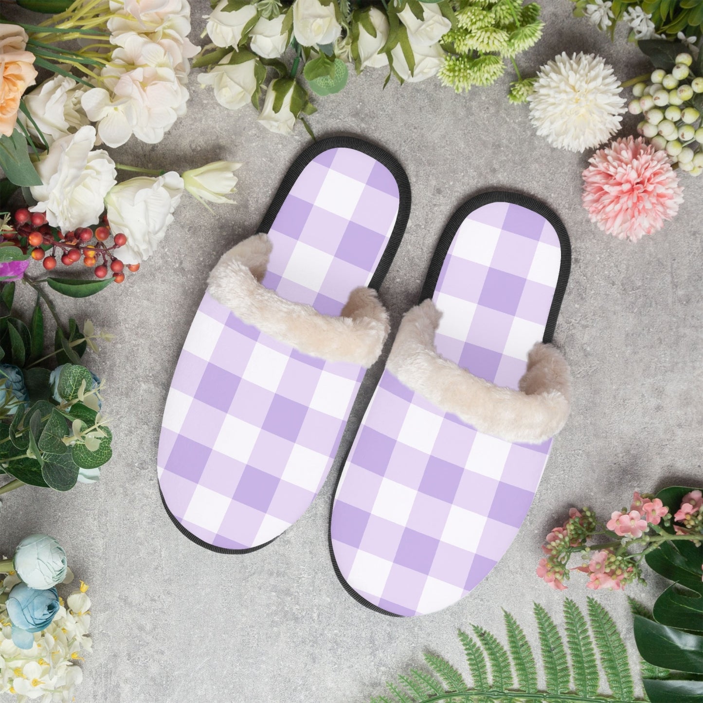 Purple & White Checkered | cozy slippers - Kim’s Signature Beauty & Accessories    