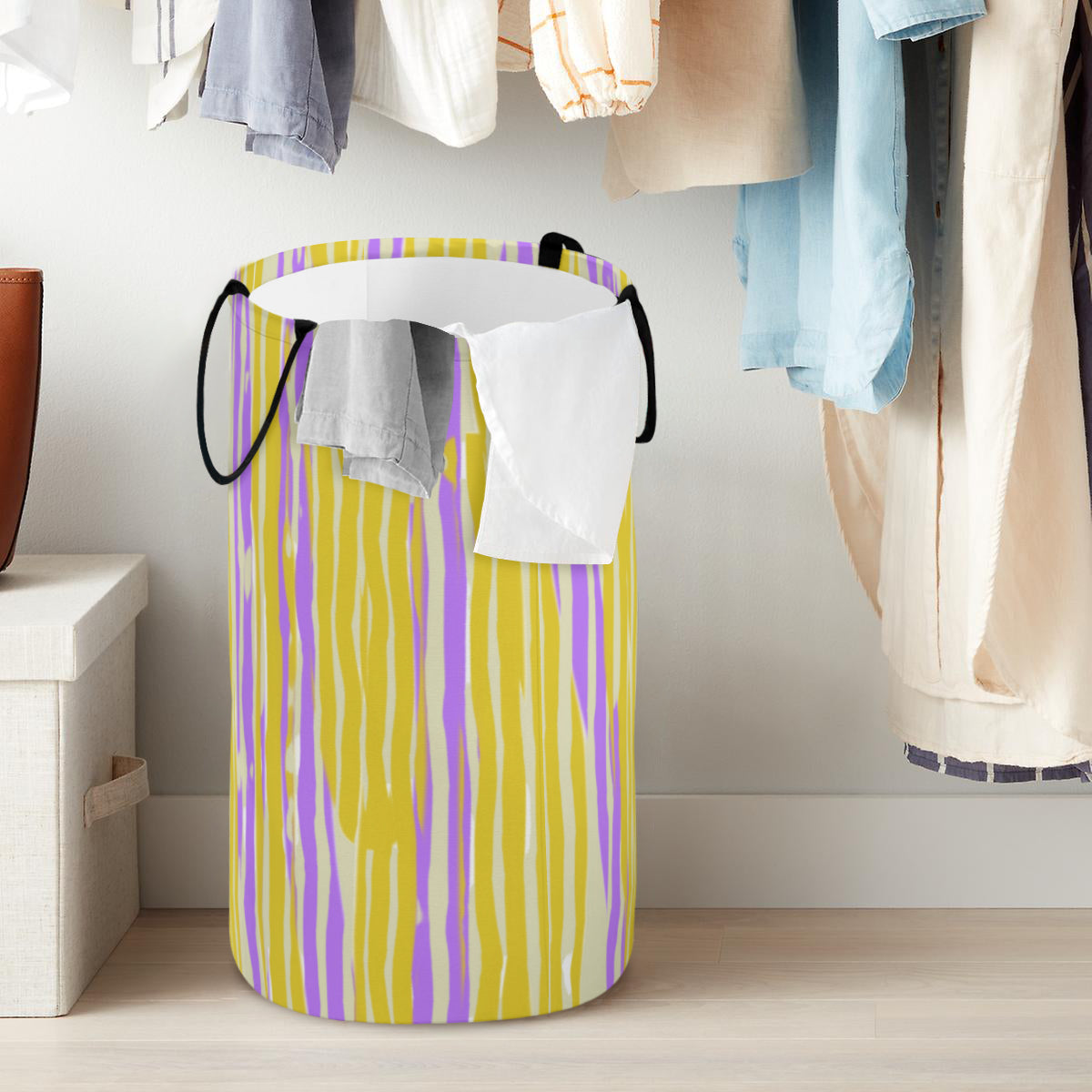 Purple & Yellow Stripe Foldable Basket - Kim’s Signature Beauty & Accessories    