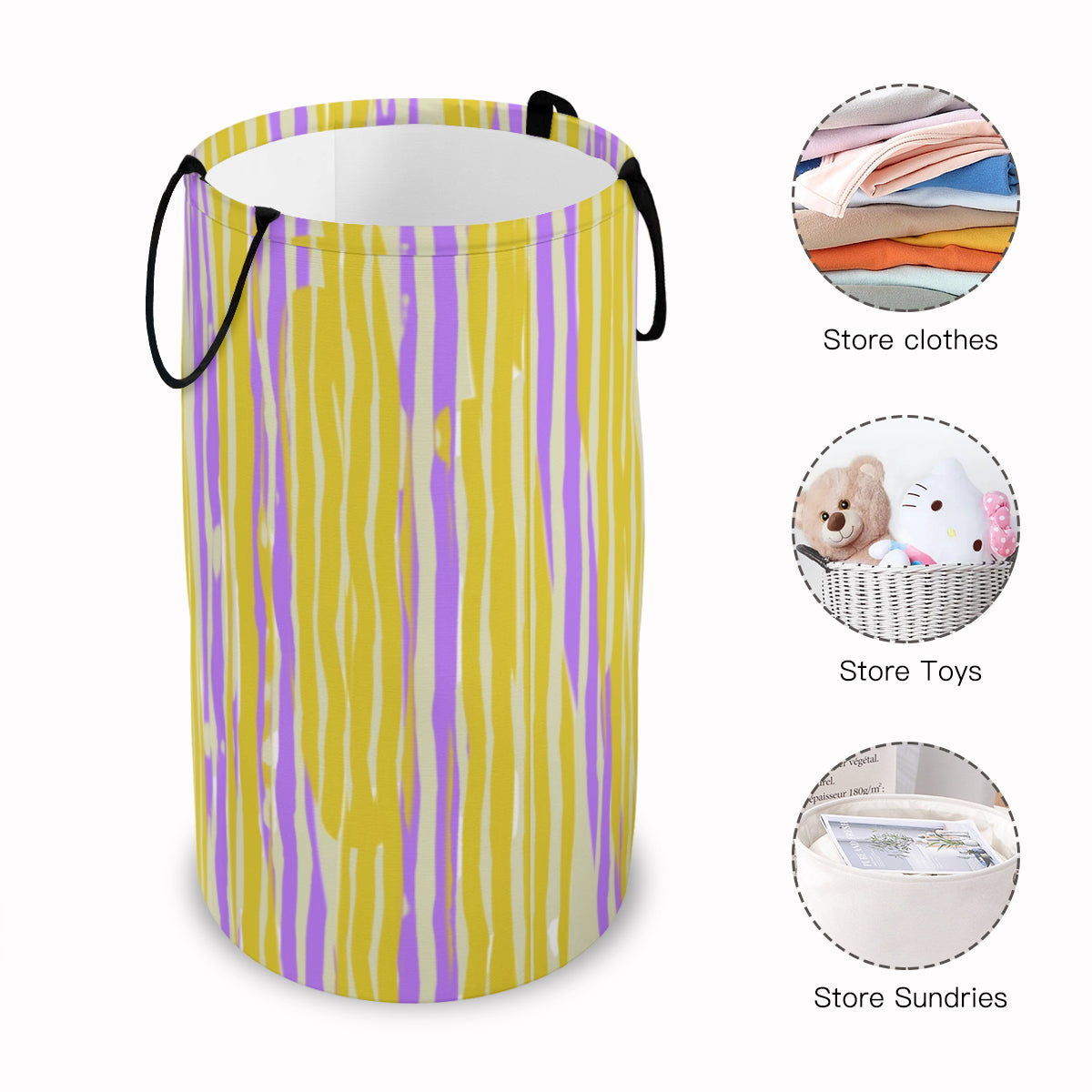 Purple & Yellow Stripe Foldable Basket - Kim’s Signature Beauty & Accessories    