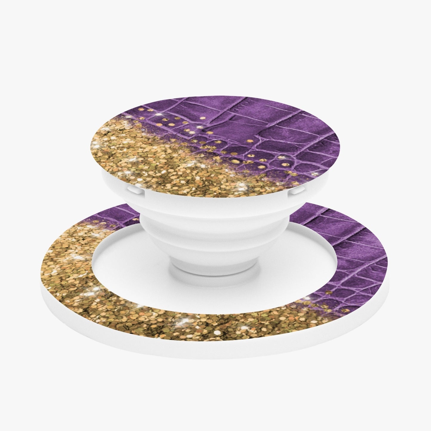 Purple leather & Glitter Magnetic Collapsible Grip and Stand - Kim’s Signature Beauty & Accessories    