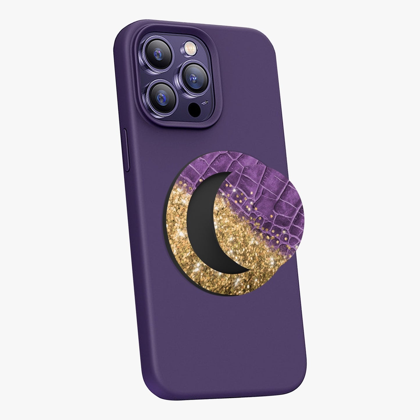 Purple leather & Glitter Magnetic Collapsible Grip and Stand - Kim’s Signature Beauty & Accessories    