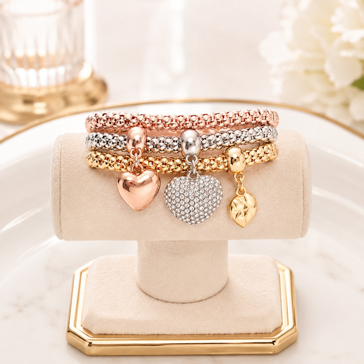 Radiant Hearts Trio Bracelet Set - Kim’s Signature Beauty & Accessories