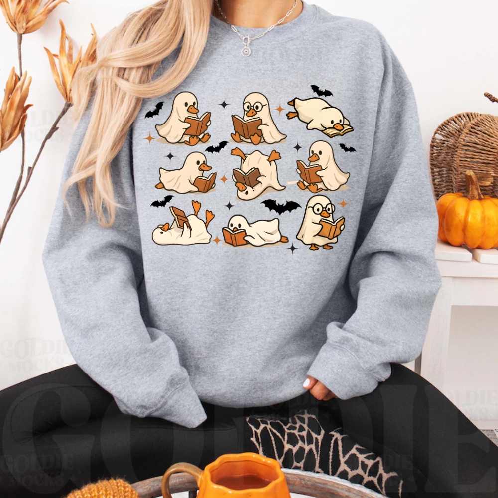 Reading Duck Ghosts Halloween Sweatshirt – Cozy Bookish Crewneck - Kim’s Signature Beauty & Accessories    
