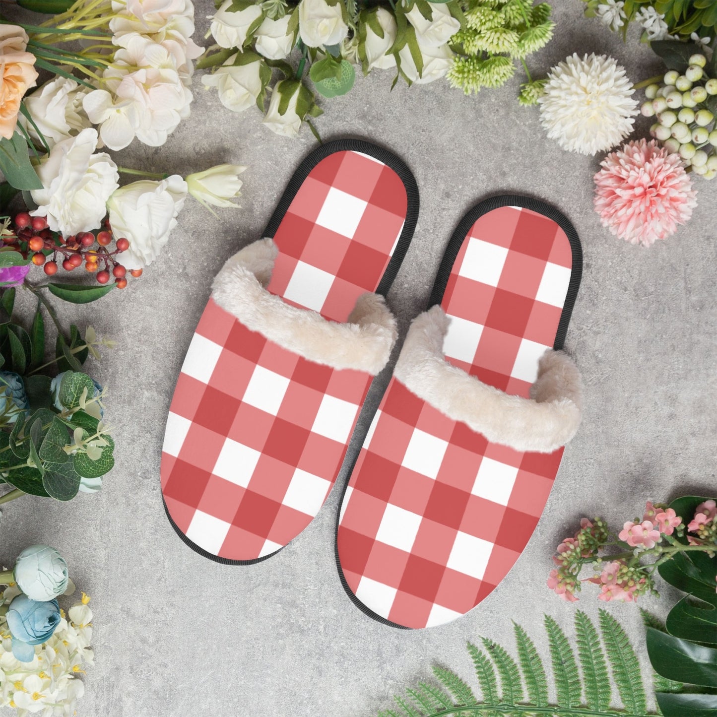 Red & White Checkered cozy slippers - Kim’s Signature Beauty & Accessories    