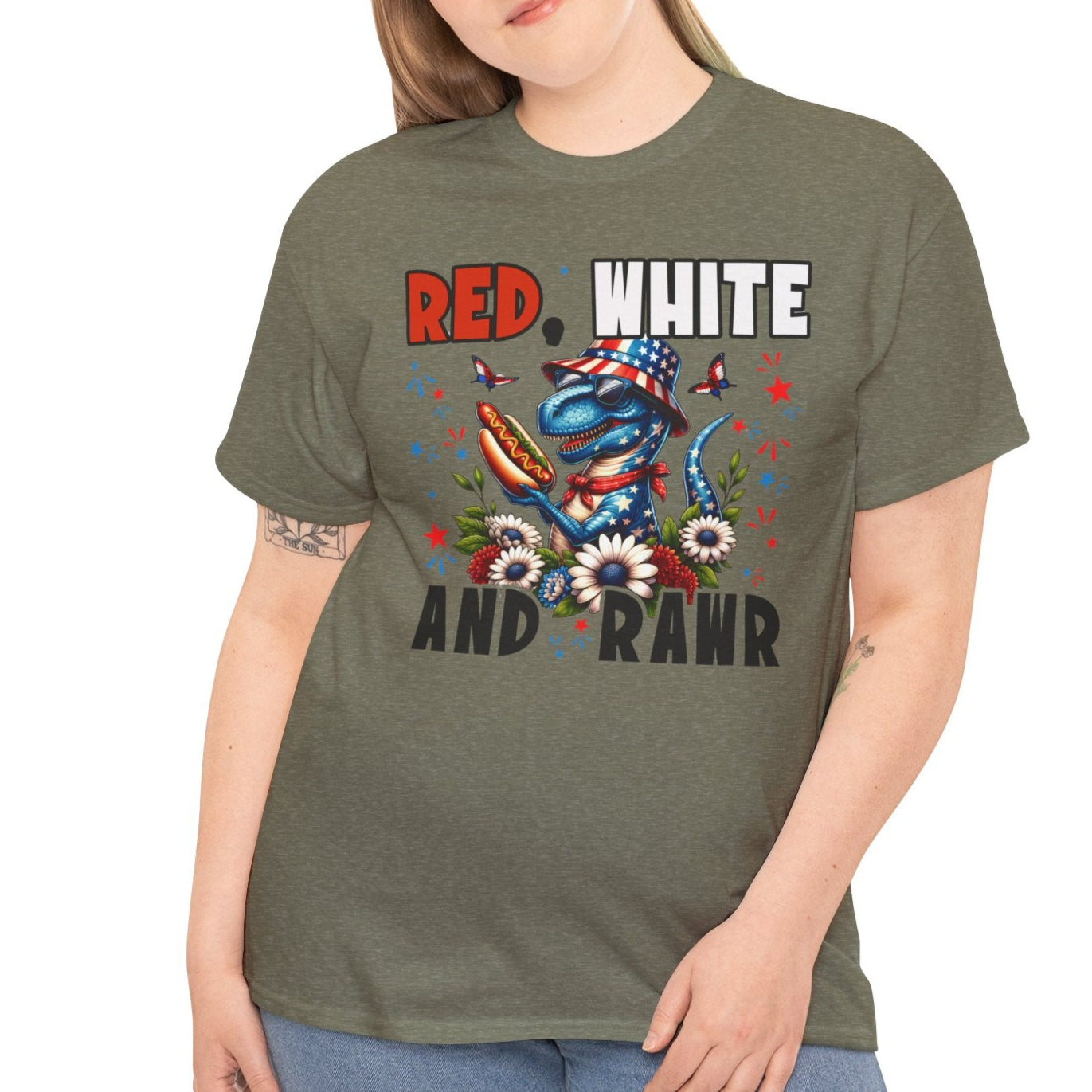Red, White & Rawr – Hotdog Dinosaur Patriotic Unisex Tee - Kim’s Signature Beauty & Accessories    