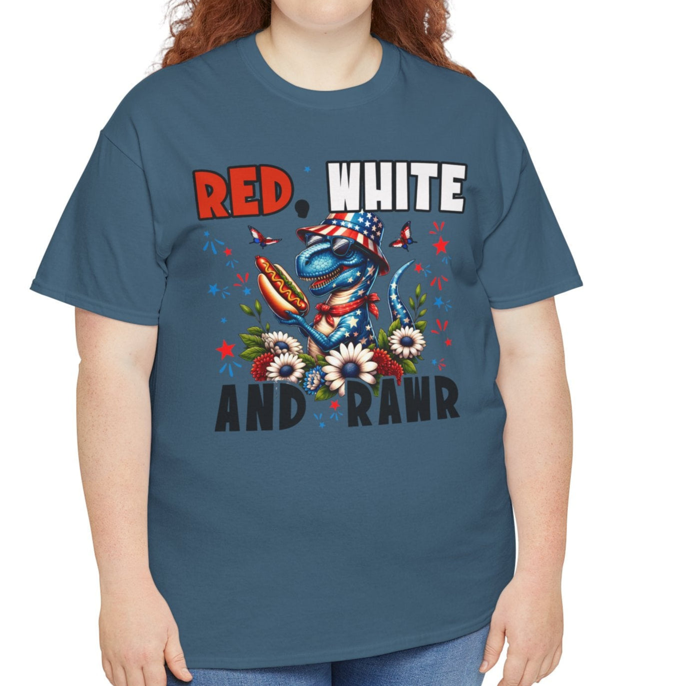 Red, White & Rawr – Hotdog Dinosaur Patriotic Unisex Tee - Kim’s Signature Beauty & Accessories    