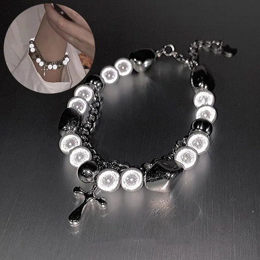 Reflective Pearl Cross Bracelet – Elegant Multi-Panel Shine - Kim’s Signature Beauty & Accessories    