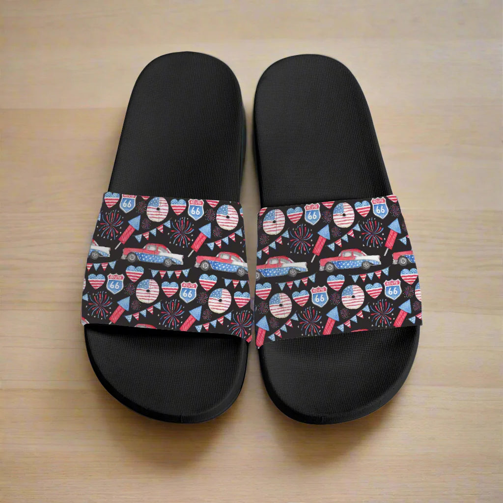 Retro Americana Route 66 Slides -Fireworks & Classic Car - Kim’s Signature Beauty & Accessories    