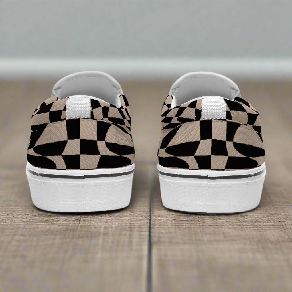 Retro Checkered Slip-On Canvas Sneakers – Bold Black & Tan - Kim’s Signature Beauty & Accessories    
