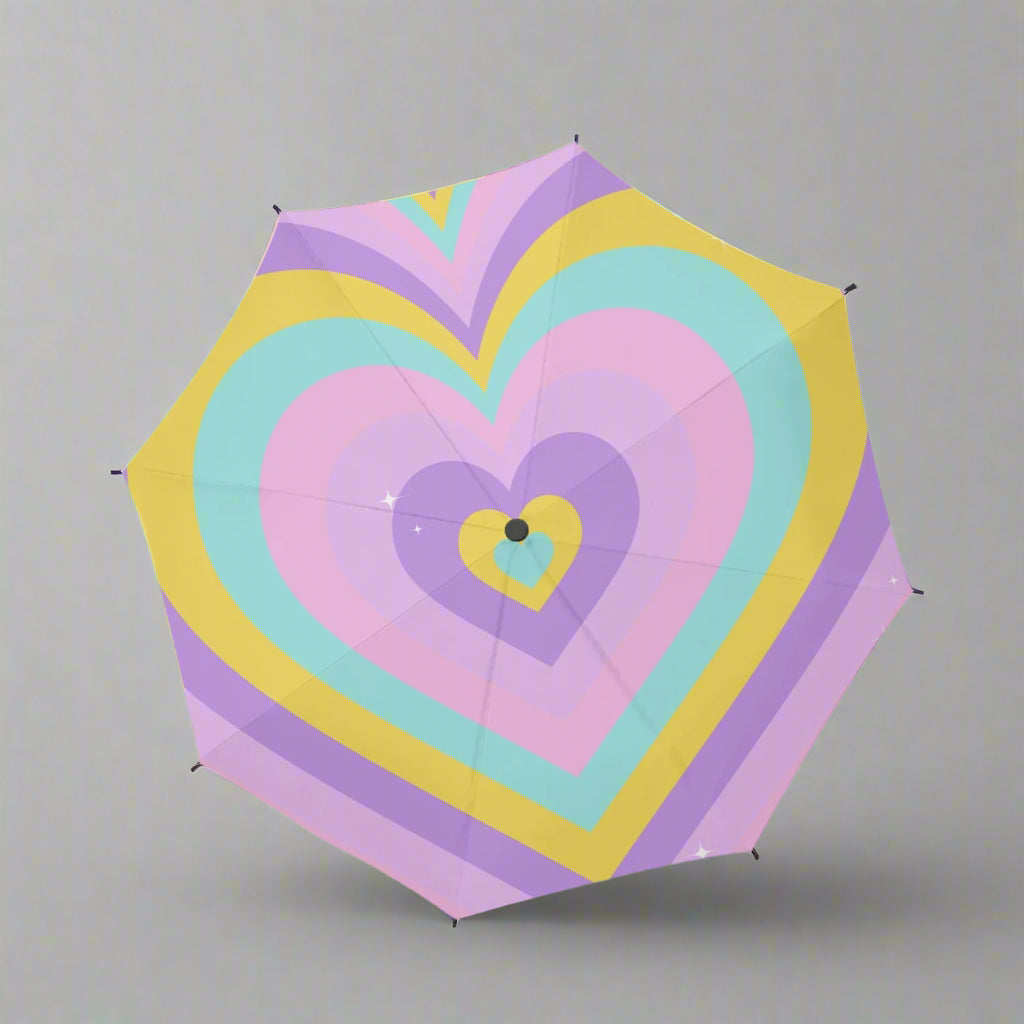 Retro Pastel Hearts Travel Umbrella – Auto Open/Close - Kim’s Signature Beauty & Accessories    