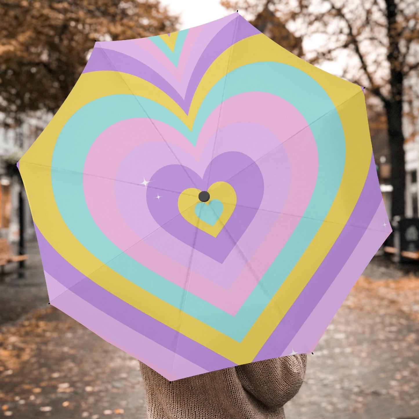 Retro Pastel Hearts Travel Umbrella – Auto Open/Close - Kim’s Signature Beauty & Accessories    
