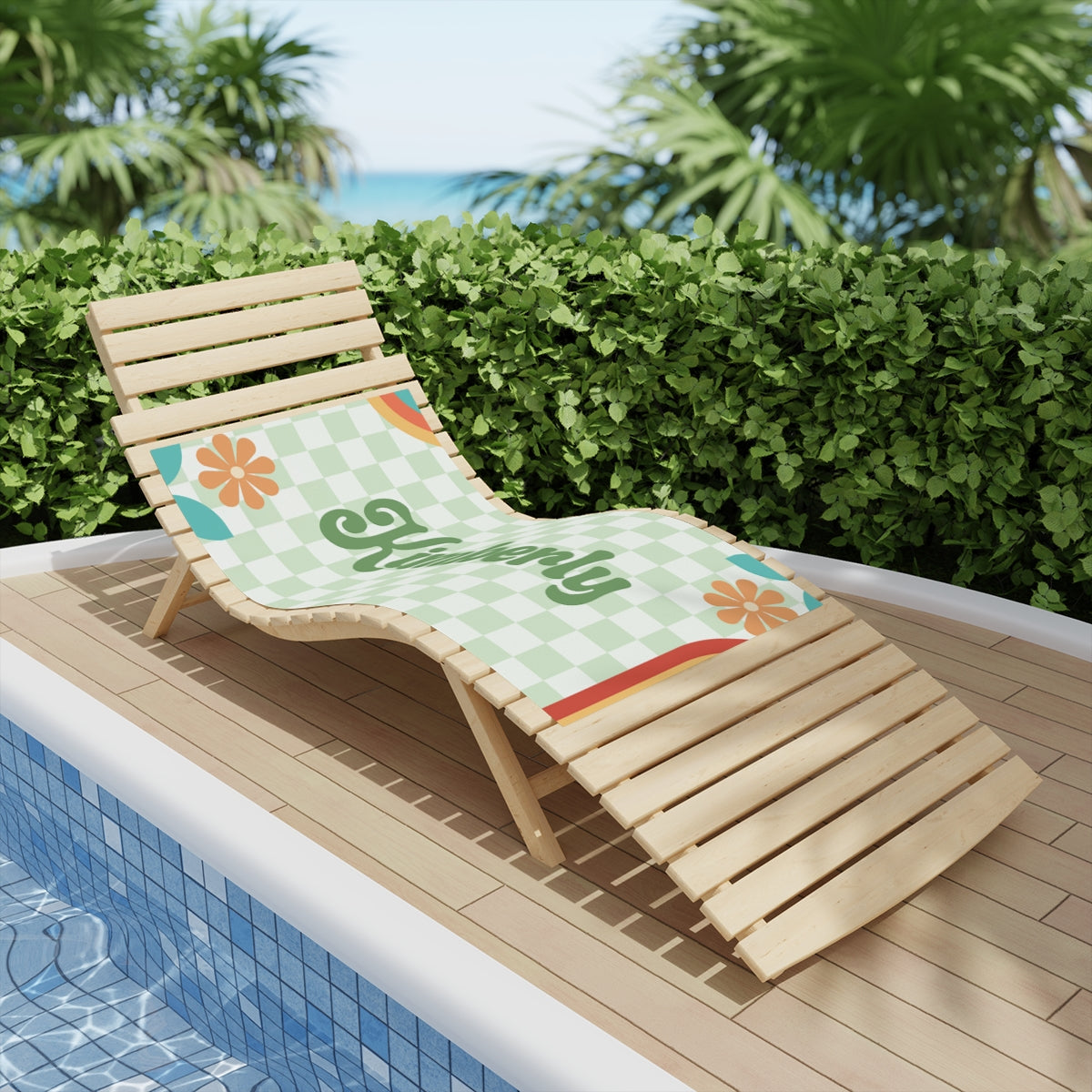 Retro Personalized Beach Towel – Floral Checkerboard Design - Kim’s Signature Beauty & Accessories    