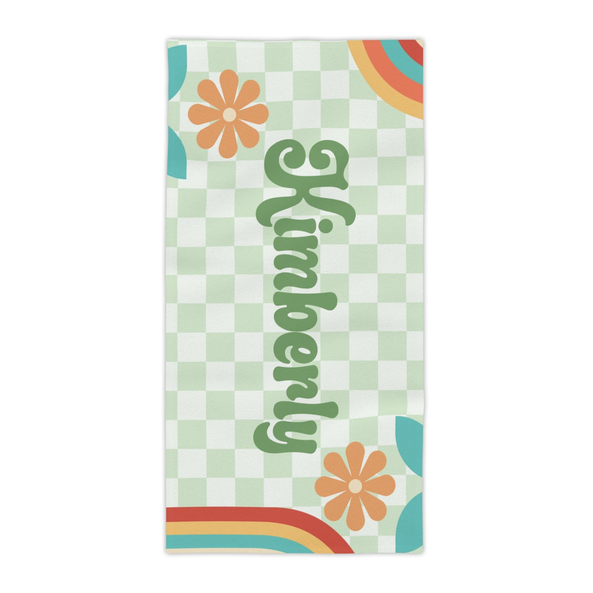 Retro Personalized Beach Towel – Floral Checkerboard Design - Kim’s Signature Beauty & Accessories    