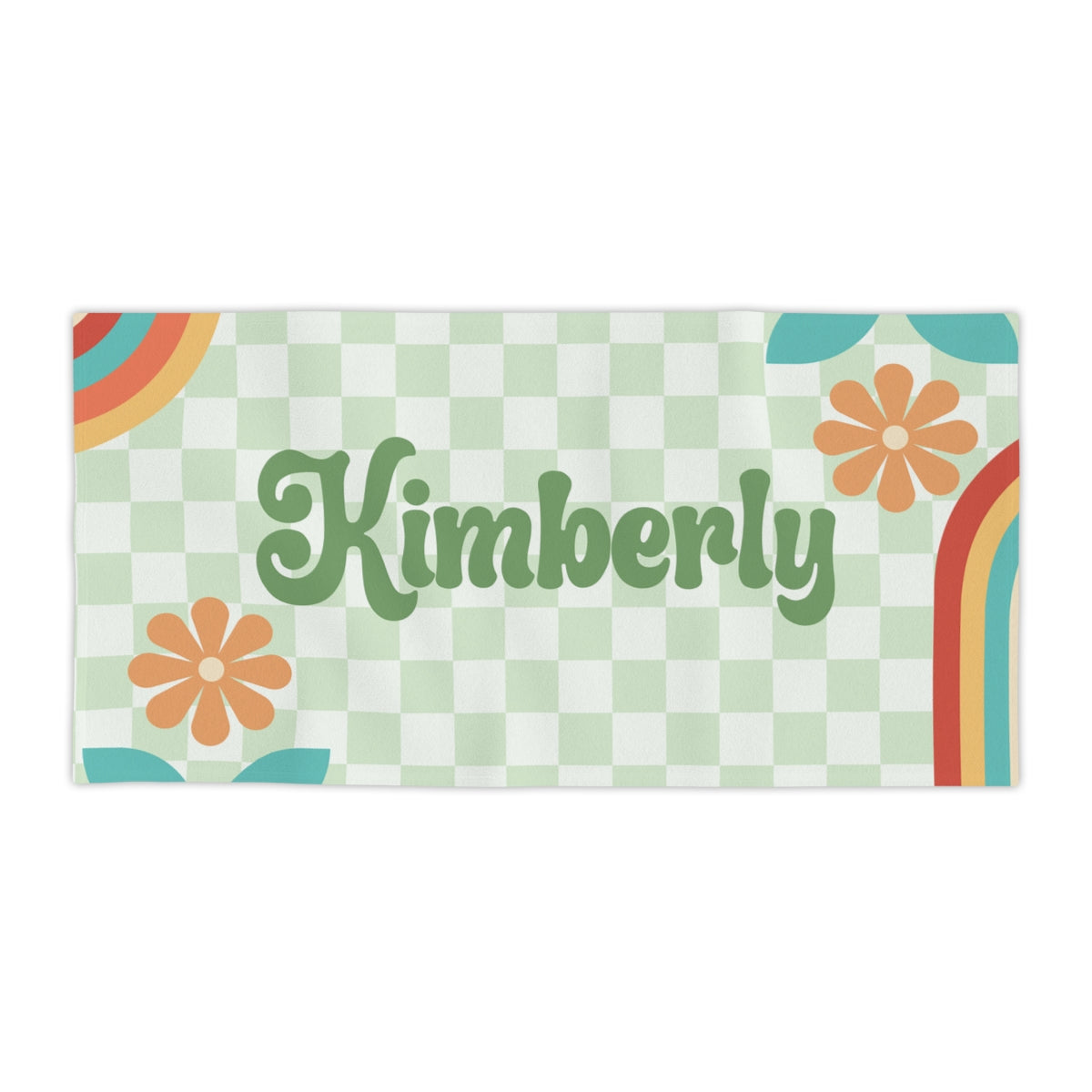 Retro Personalized Beach Towel – Floral Checkerboard Design - Kim’s Signature Beauty & Accessories    