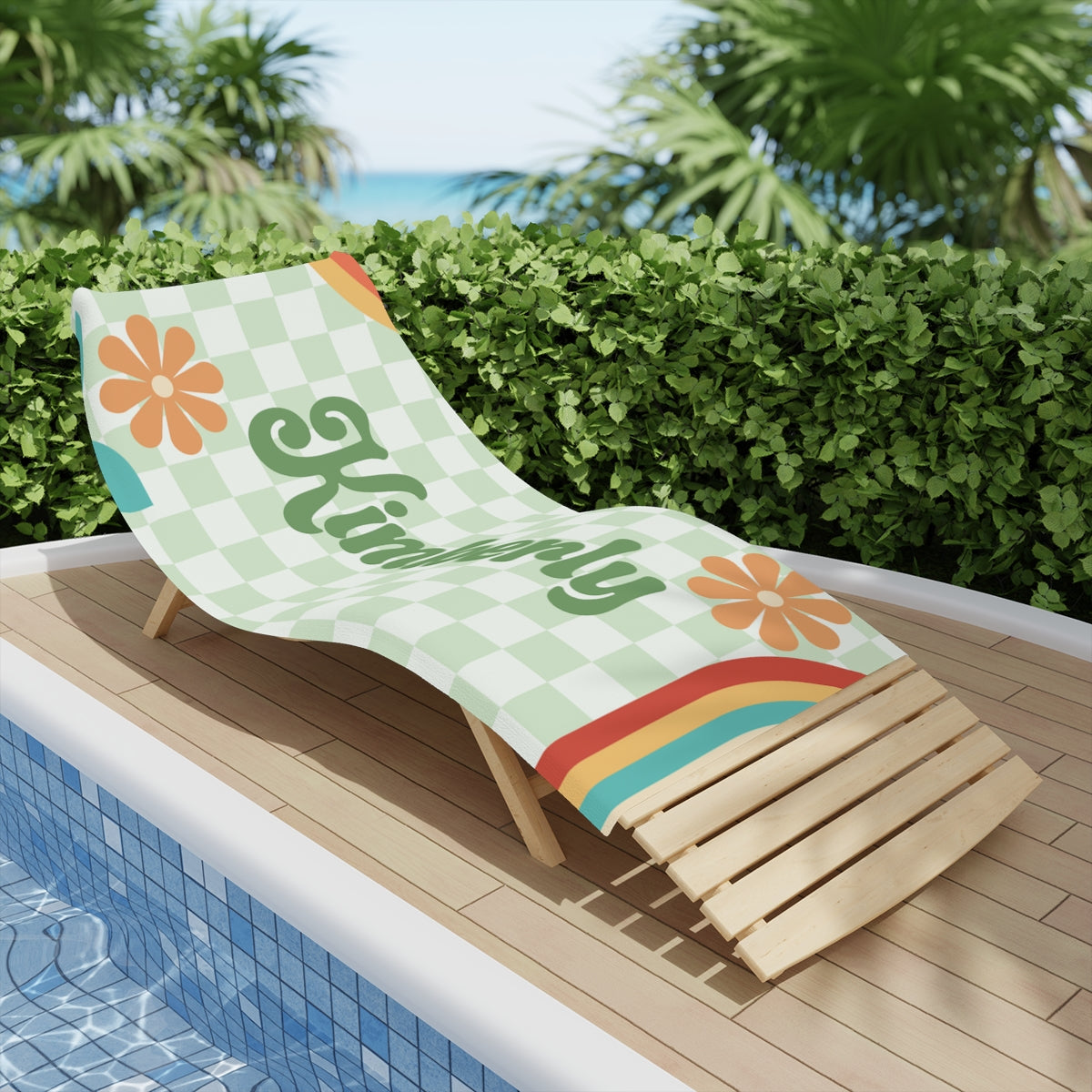 Retro Personalized Beach Towel – Floral Checkerboard Design - Kim’s Signature Beauty & Accessories    