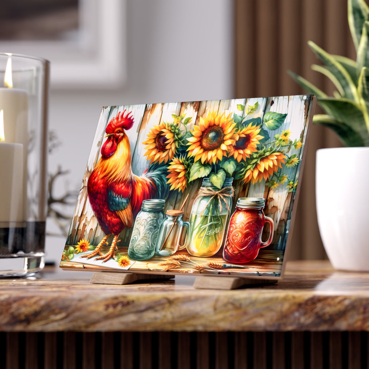 Rooster & Sunflowers Ceramic Photo Tile - Kim’s Signature Beauty & Accessories    