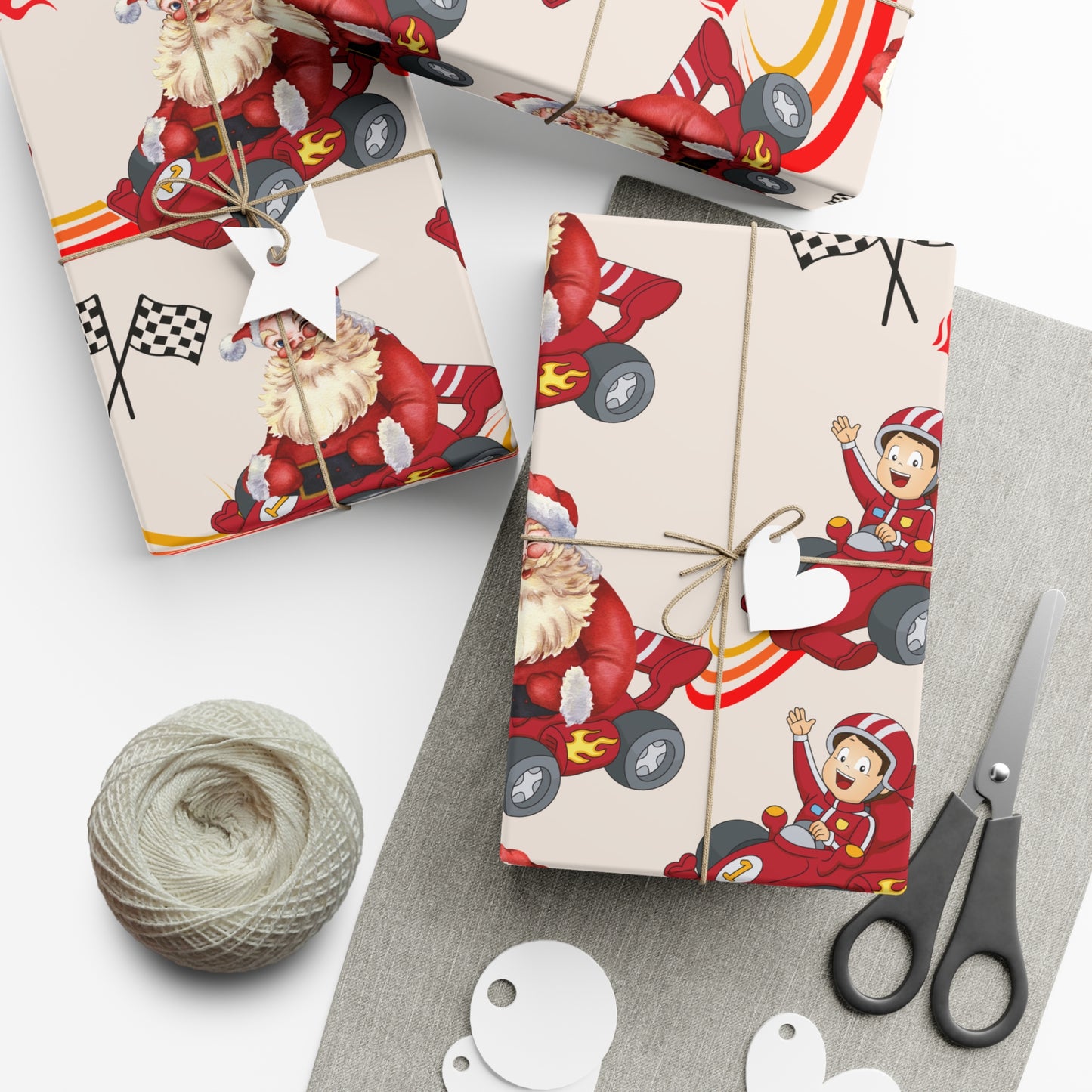 Santa in Race Car Christmas Gift Wrap - Kim’s Signature Beauty & Accessories    