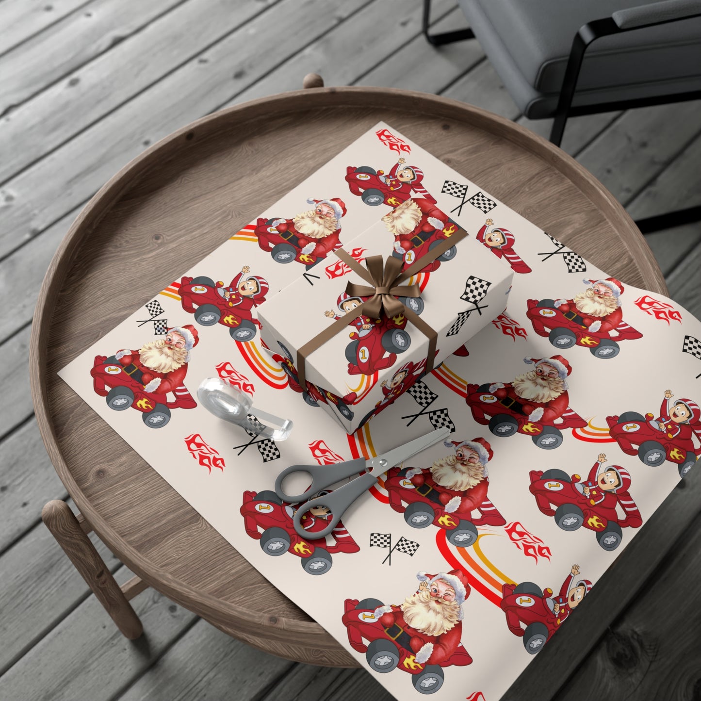 Santa in Race Car Christmas Gift Wrap - Kim’s Signature Beauty & Accessories    