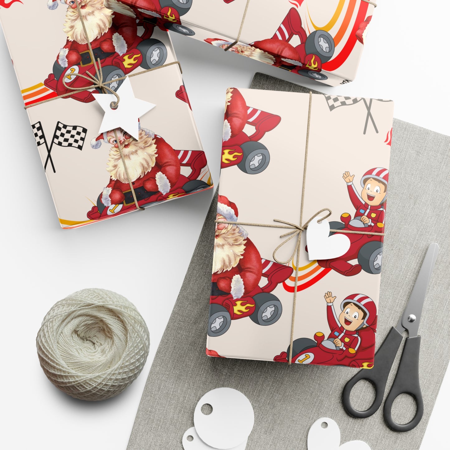 Santa in Race Car Christmas Gift Wrap - Kim’s Signature Beauty & Accessories    