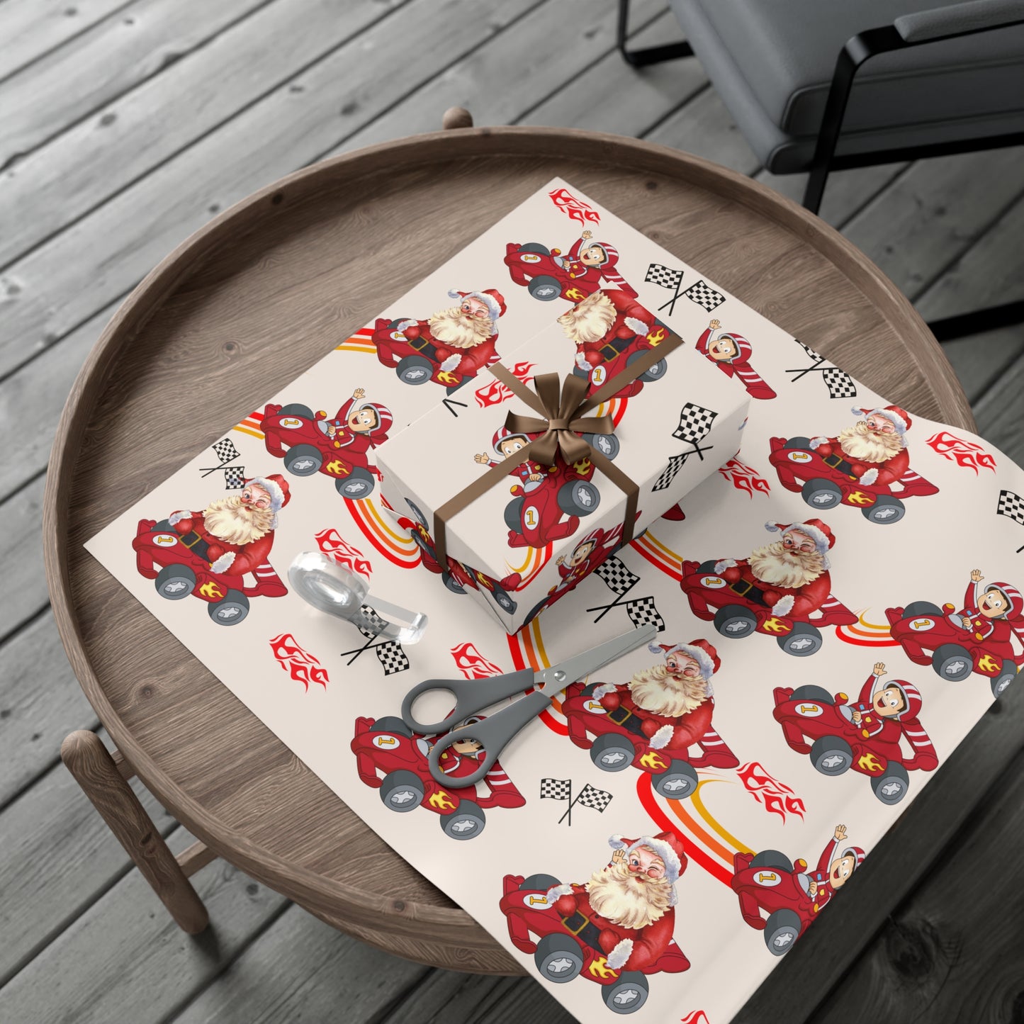 Santa in Race Car Christmas Gift Wrap - Kim’s Signature Beauty & Accessories    