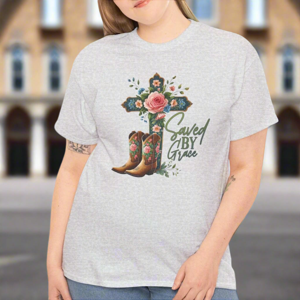 Saved by Grace Cowboy Boots & Floral Cross Tee - Kim’s Signature Beauty & Accessories    