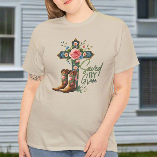 Saved by Grace Cowboy Boots & Floral Cross Tee - Kim’s Signature Beauty & Accessories    