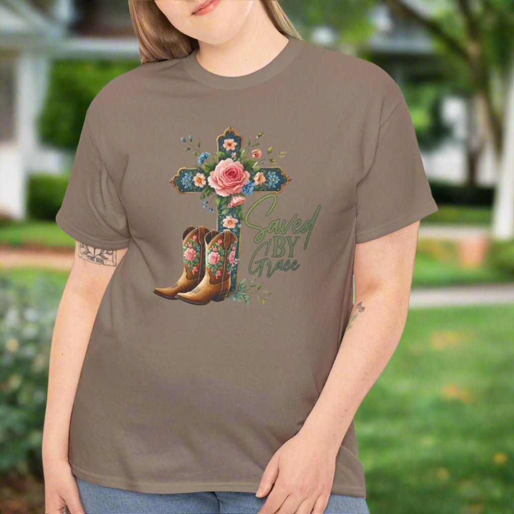Saved by Grace Cowboy Boots & Floral Cross Tee - Kim’s Signature Beauty & Accessories    