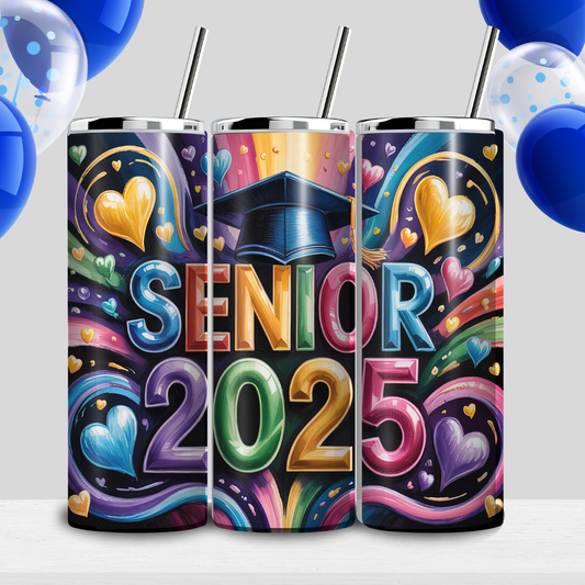 Senior 2025 Graduation Rainbow Tumbler – 20oz Skinny Stainless Steel - Kim’s Signature Beauty & Accessories    