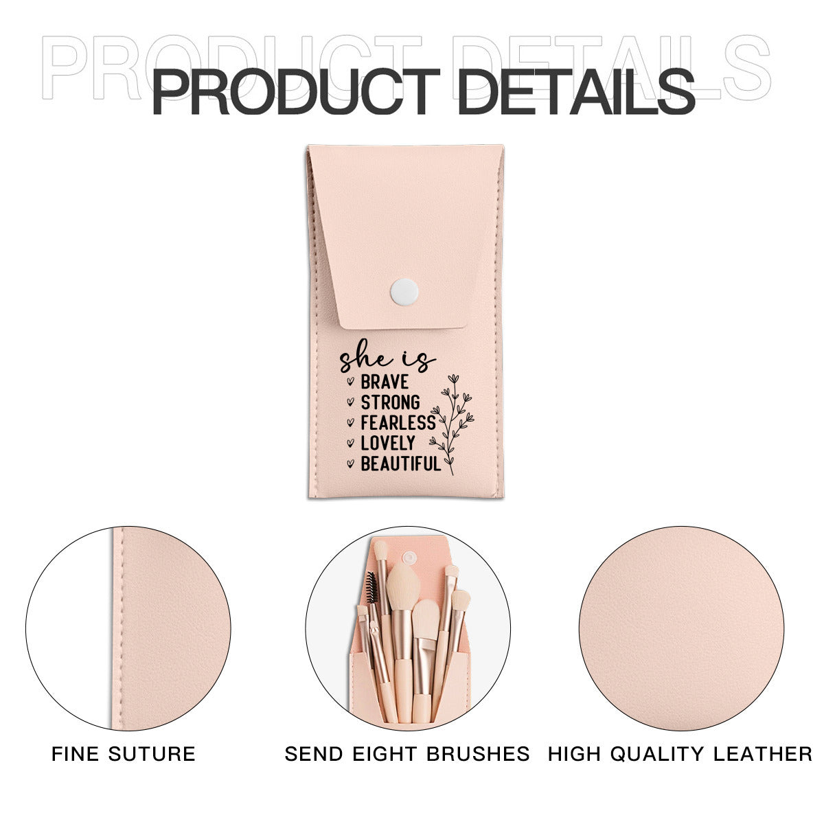 She Is Brave 8-Piece Makeup Brush Set – Soft Brushes with Inspirational Travel Case - Kim’s Signature Beauty & Accessories    