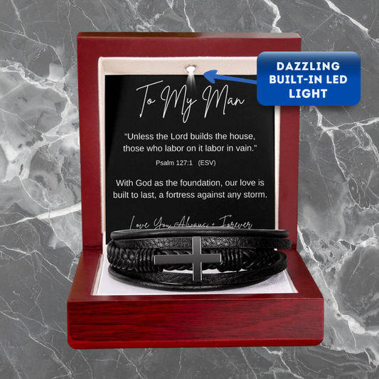 To My Man | Leather Cross Bracelet | Psalm 127:1