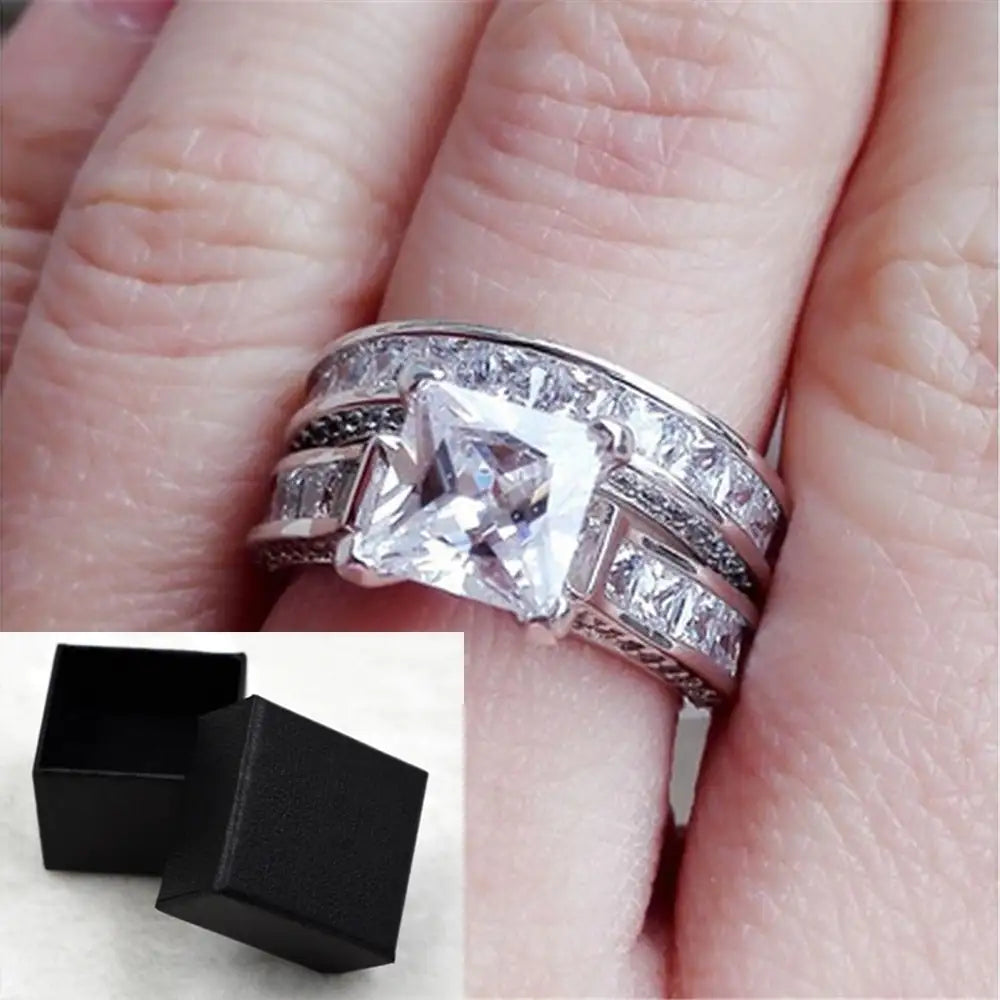 Silver Color Princess Cut CZ Engagement Ring Sets - Kim’s Signature Beauty & Accessories    