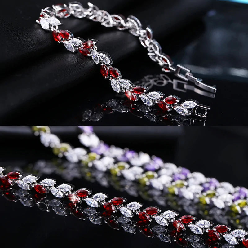Silver Leaf Colorful CZ Bracelet - Kim’s Signature Beauty & Accessories    