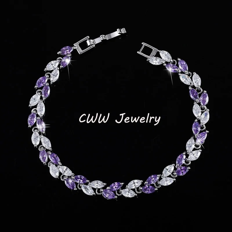 Silver Leaf Colorful CZ Bracelet - Kim’s Signature Beauty & Accessories    