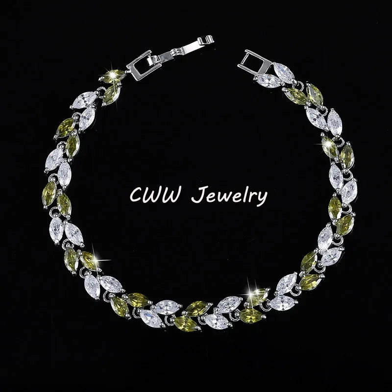 Silver Leaf Colorful CZ Bracelet - Kim’s Signature Beauty & Accessories    