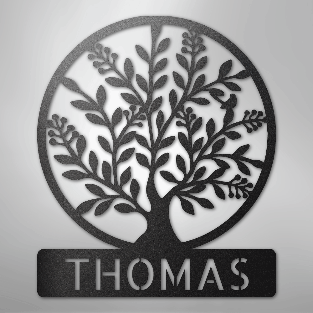 Simple Tree Monogram - Steel Sign - Kim’s Signature Beauty & Accessories
