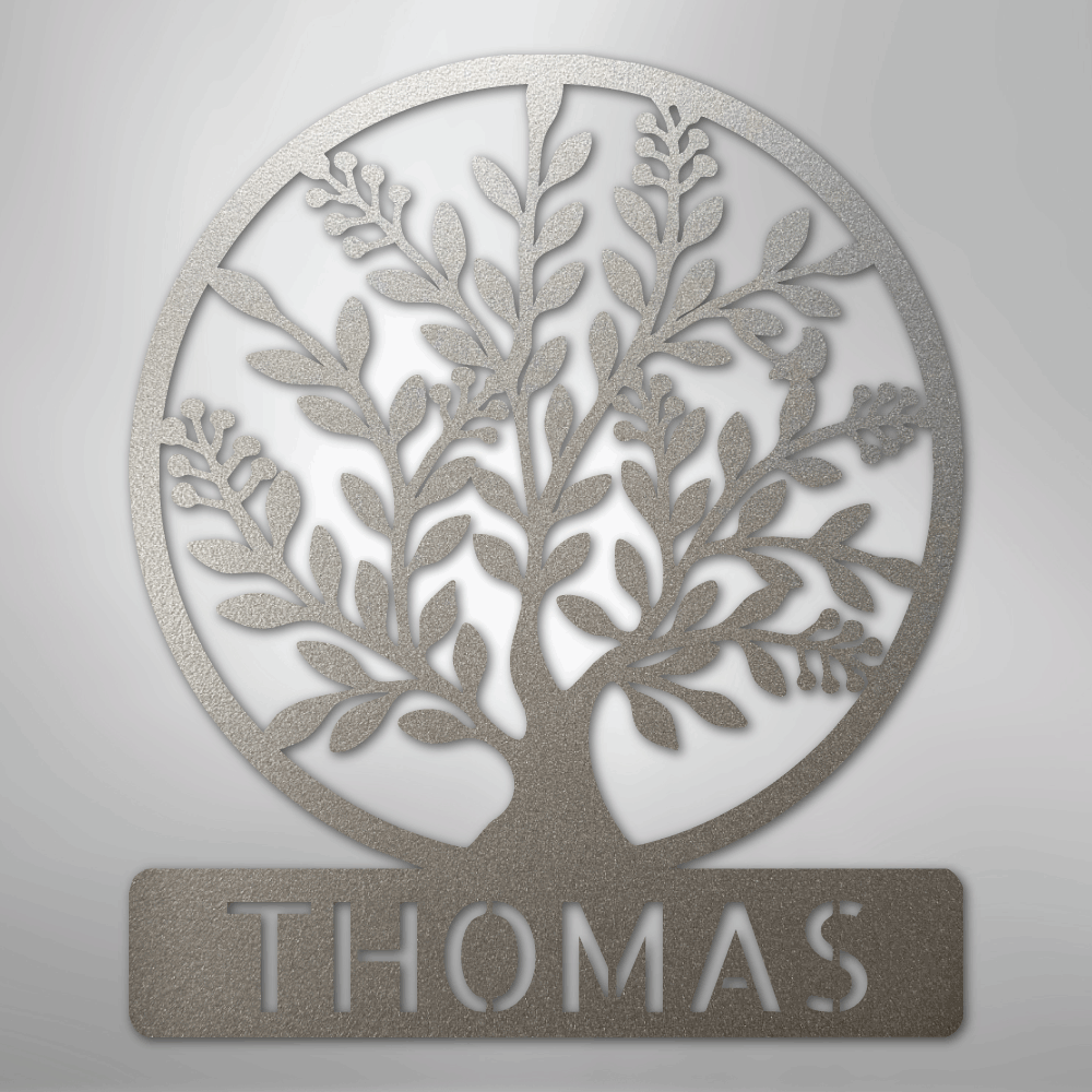 Simple Tree Monogram - Steel Sign - Kim’s Signature Beauty & Accessories