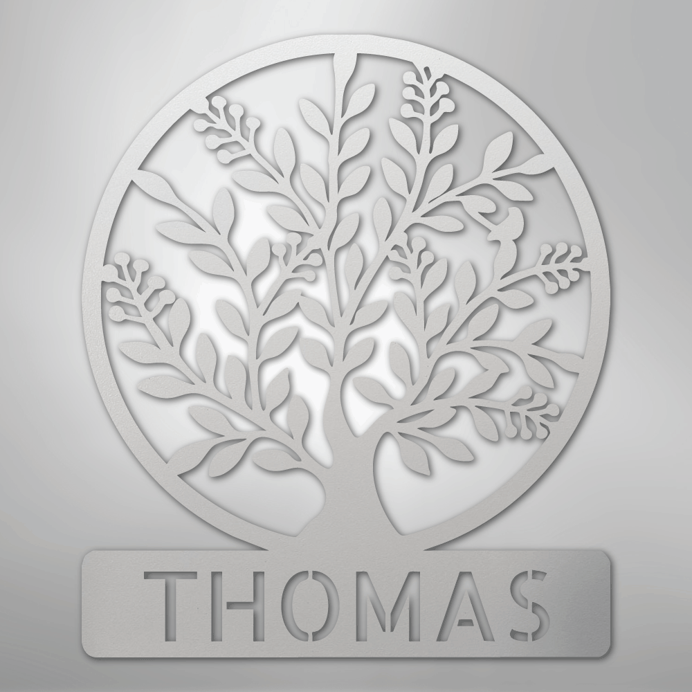Simple Tree Monogram - Steel Sign - Kim’s Signature Beauty & Accessories