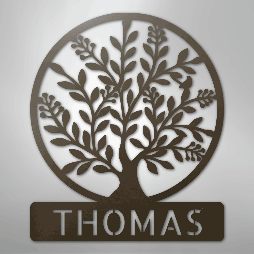 Simple Tree Monogram - Steel Sign - Kim’s Signature Beauty & Accessories