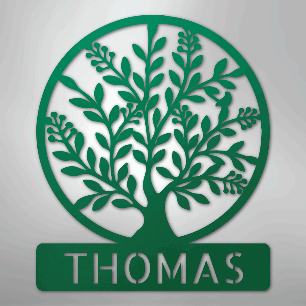 Simple Tree Monogram - Steel Sign - Kim’s Signature Beauty & Accessories