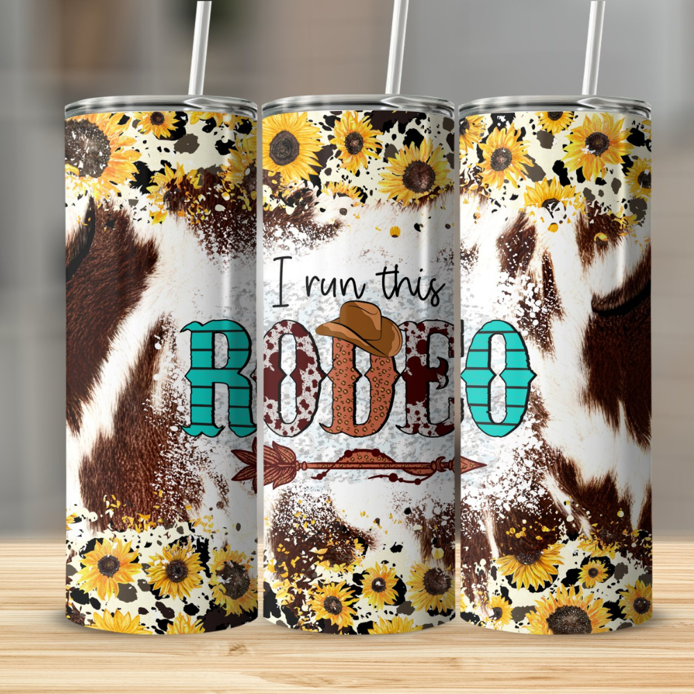 Run This Rodeo |Skinny Tumbler with Straw, 20oz - Kim’s Signature Beauty & Accessories    (Store description)